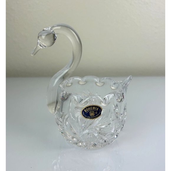 Vintage BOHEMIA Czechoslovakia Hand Cut Lead Crystal Swan Candy Dish Home Decor - Picture 2 of 13